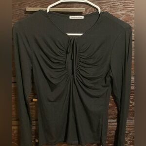 reformation black open front tie neck long sleeve top large
